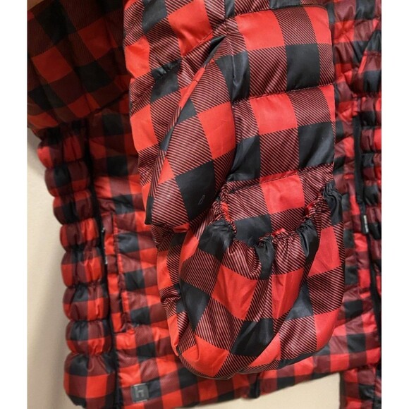 Heim-Made Lumber Jacket Puffer Red Black Plaid Women XL Down Hooded Pullover EUC - Picture 9 of 16